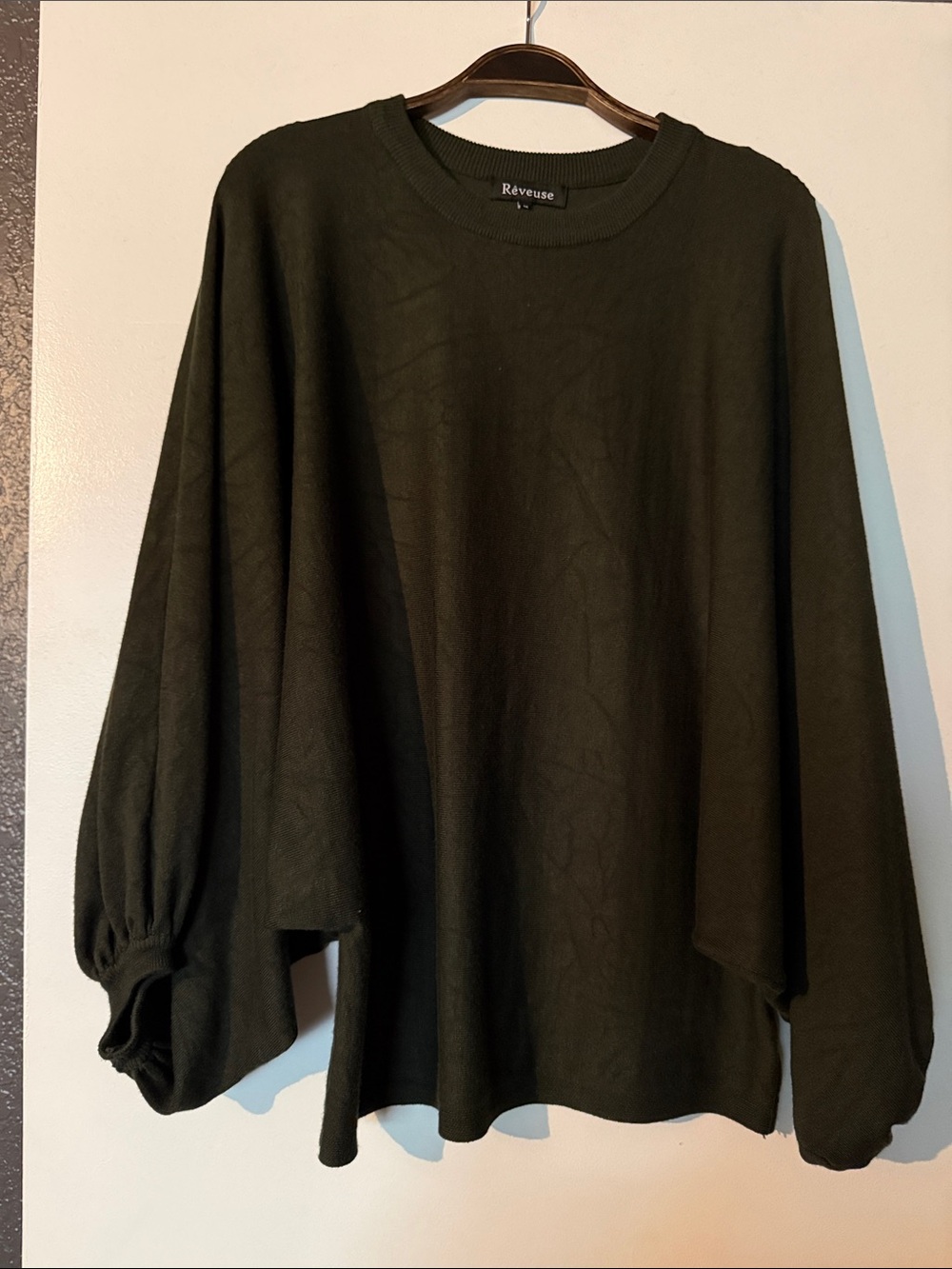 Olive Green Women's Batwing Crewneck Sweater